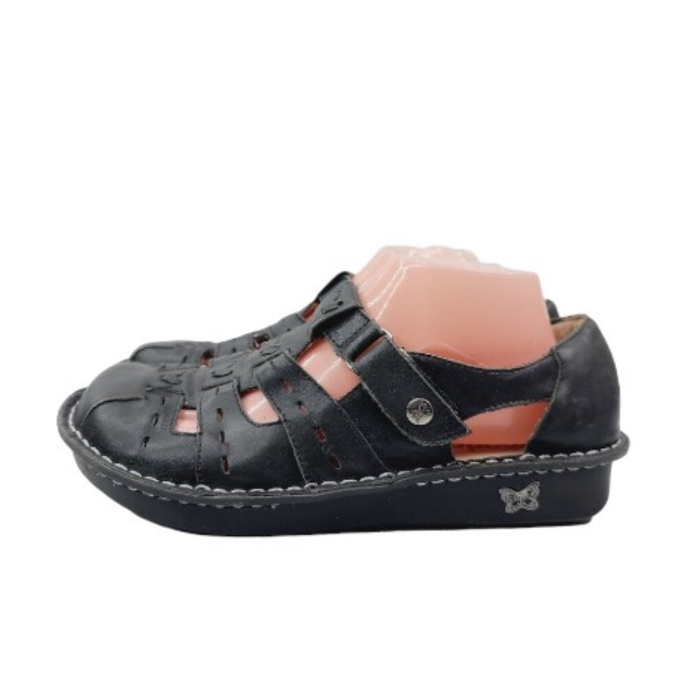 Algeria Women's Black Pesca Tawny Leather Hook & Loop Casual Sandal Size 9